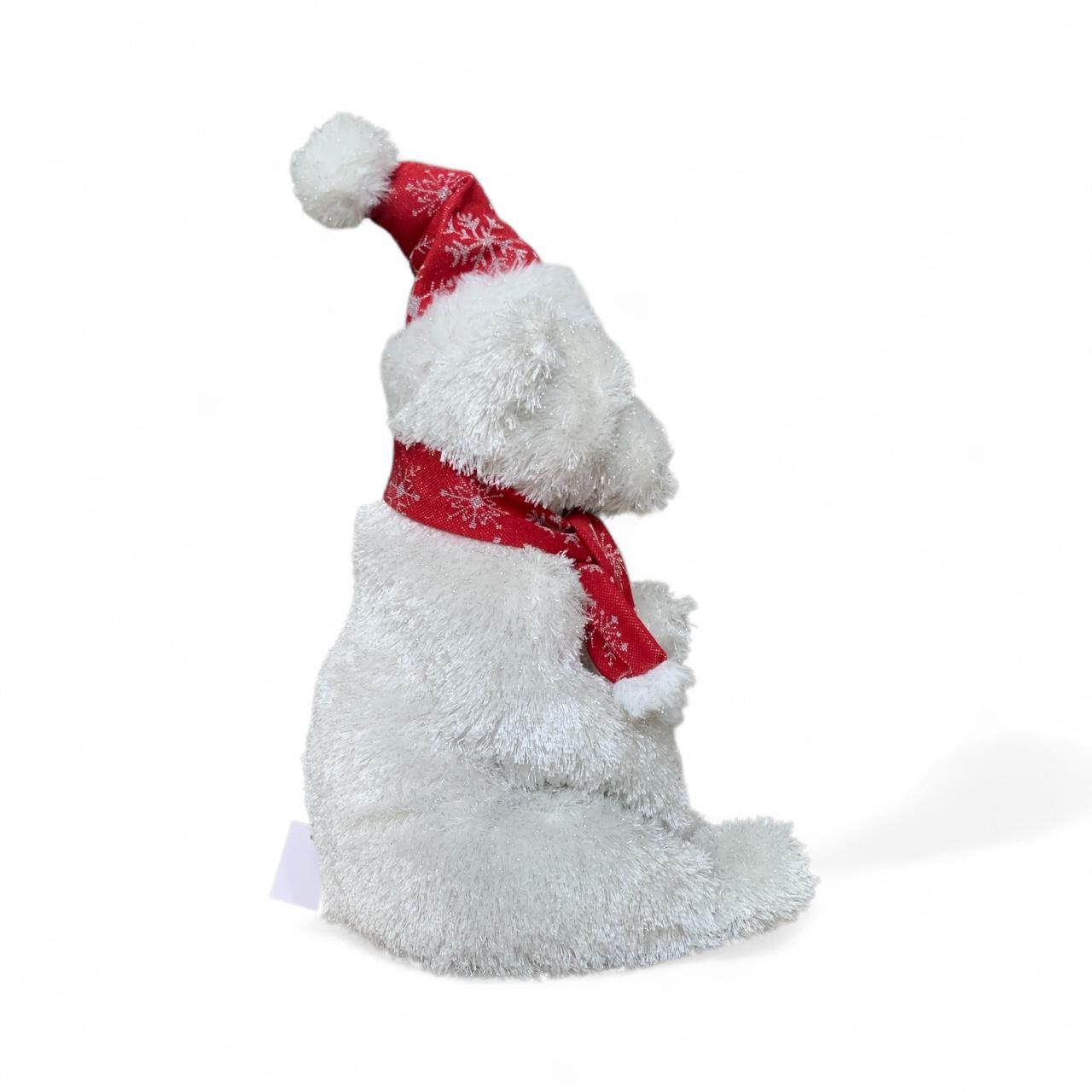 oso polar bufanda roja sentado